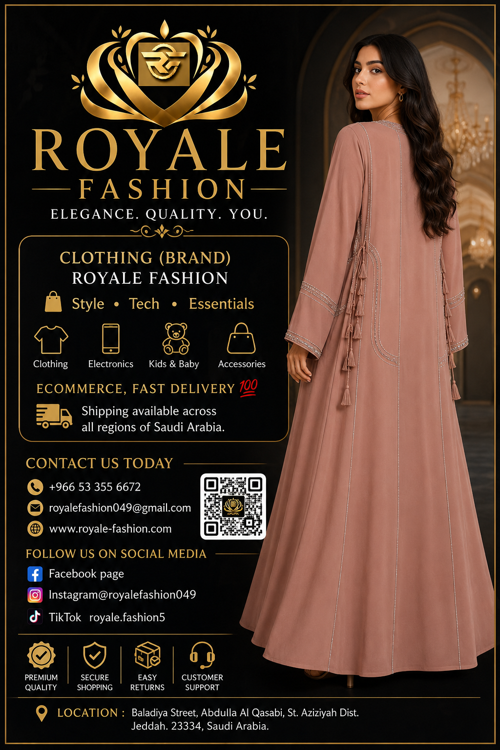 Royale Fashion Women's Luxury Kaftan Abaya Dress with Crystal Stone & Mirror Embroidery, V-Neck Long Sleeve Modest Maxi Dress for Eid, Ramadan, Evening Party & Formal Wear – Beige Image 