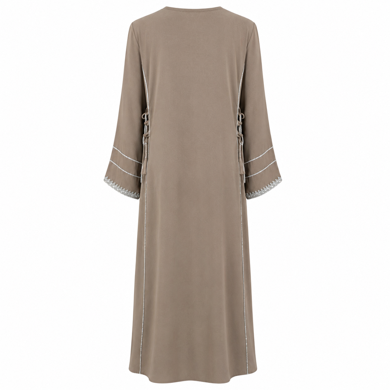 Royale Fashion Women's Luxury Crystal Stone Embroidered Abaya, Premium Kaftan Dress with Rhinestone, Mirror Work, Lace Embroidery, Long Sleeve Modest Maxi Dress for Eid, Ramadan & Special Occasions, Taupe Image 