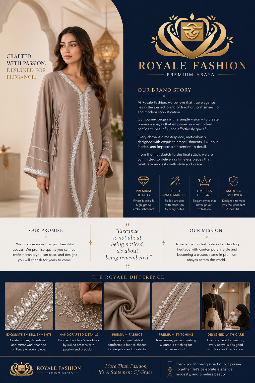 Royale Fashion Women's Luxury Crystal Stone Embroidered Abaya, Premium Kaftan Dress with Rhinestone, Mirror Work, Lace Embroidery, Long Sleeve Modest Maxi Dress for Eid, Ramadan & Special Occasions, Taupe Image 