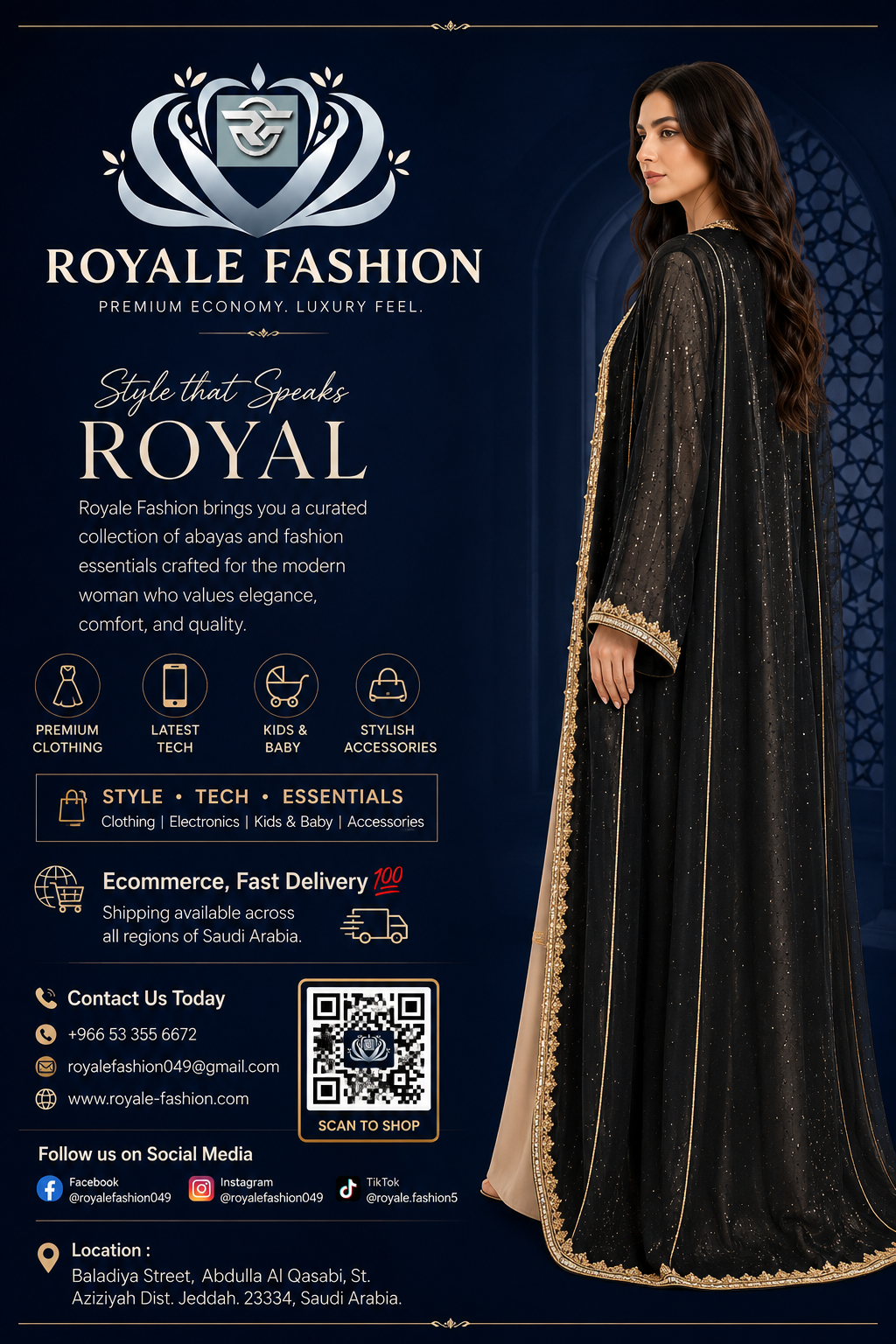 Royale Fashion Women's Luxury Embroidered Open Front Abaya Kaftan with Crystal Stone Work, Premium Beaded Formal Islamic Maxi Dress for Eid, Ramadan, Wedding & Party. Image 
