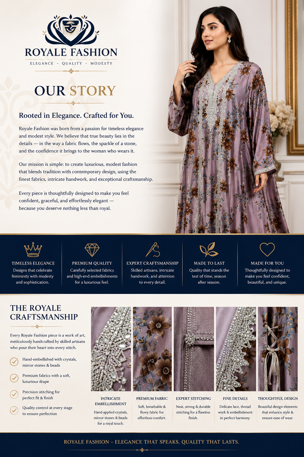 Royale Fashion Women's Embroidered Floral Kaftan Abaya, Premium Saudi Style Maxi Dress with Rhinestone Neckline, Elegant Modest Islamic Clothing, Mauve Floral Image 