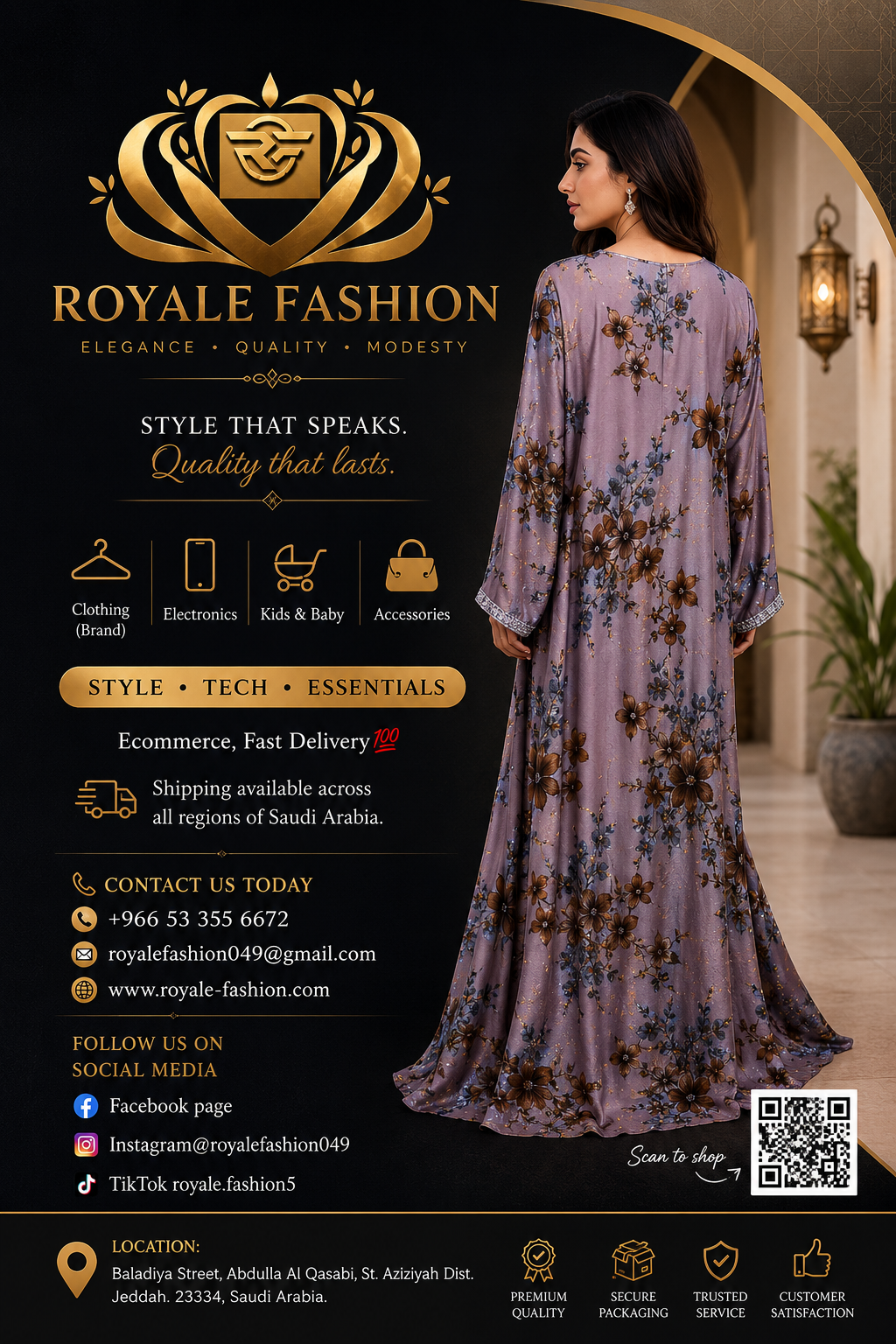 Royale Fashion Women's Embroidered Floral Kaftan Abaya, Premium Saudi Style Maxi Dress with Rhinestone Neckline, Elegant Modest Islamic Clothing, Mauve Floral Image 