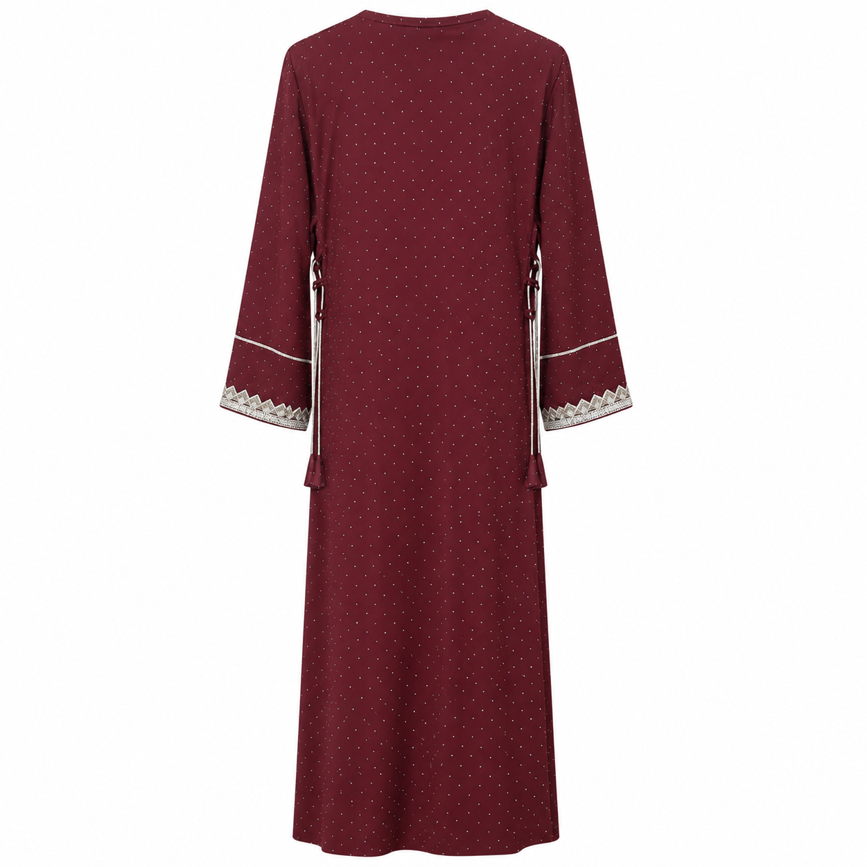 Royale Fashion Women's Luxury Crystal Stone Embroidered Kaftan Abaya – Premium Rhinestone & Metallic Thread Embellished Maxi Dress, Long Sleeve Modest Islamic Dress, Burgundy Image 