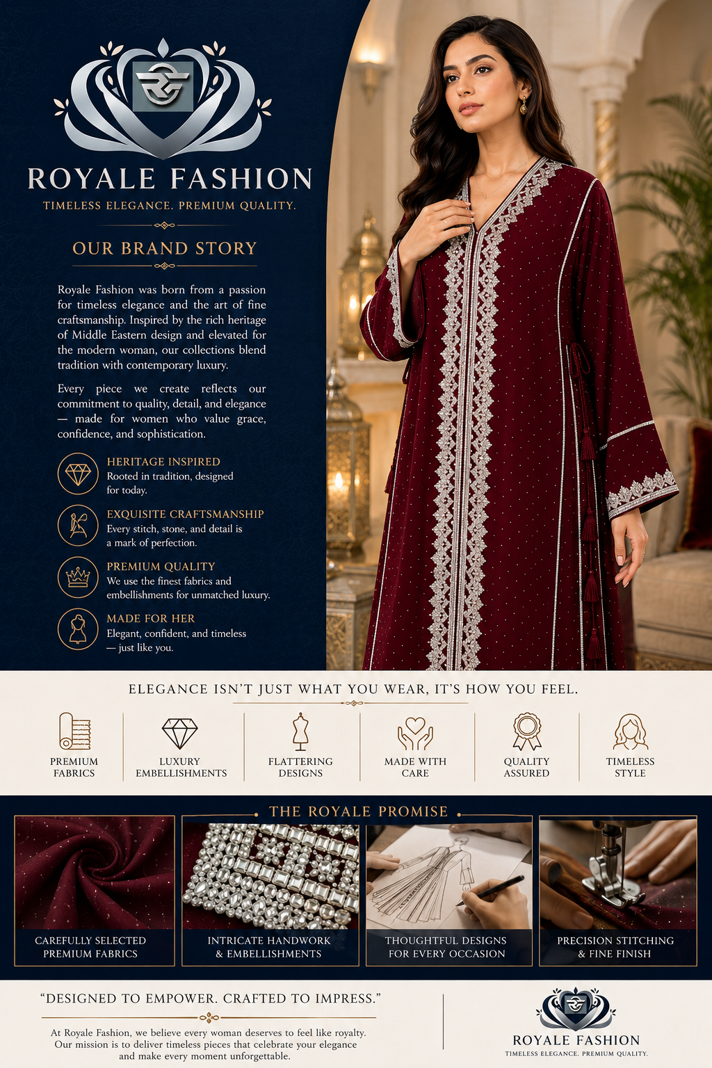Royale Fashion Women's Luxury Crystal Stone Embroidered Kaftan Abaya – Premium Rhinestone & Metallic Thread Embellished Maxi Dress, Long Sleeve Modest Islamic Dress, Burgundy Image 