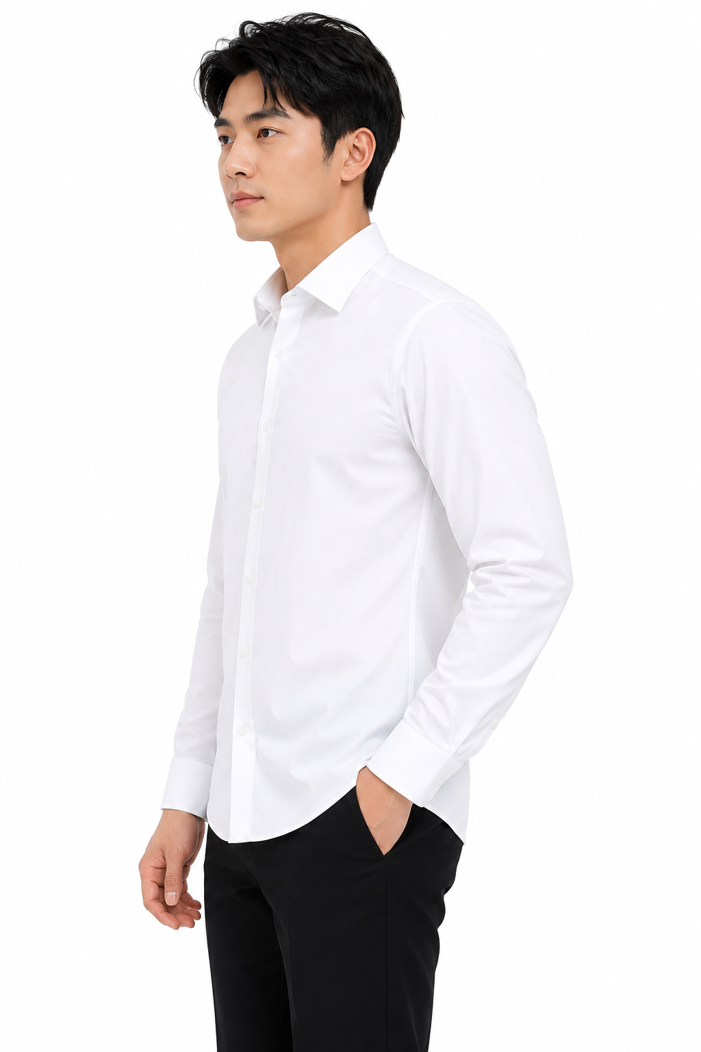Royale Fashion Men's Premium White Slim Fit Formal Shirt | Long Sleeve Classic Collar | Wrinkle-Resistant Office & Business Wear Image 