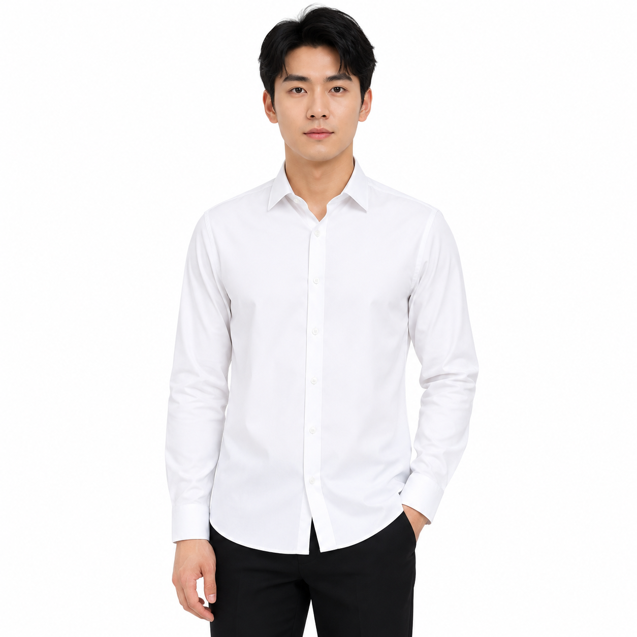 Royale Fashion Men's Premium White Slim Fit Formal Shirt | Long Sleeve Classic Collar | Wrinkle-Resistant Office & Business Wear Image 