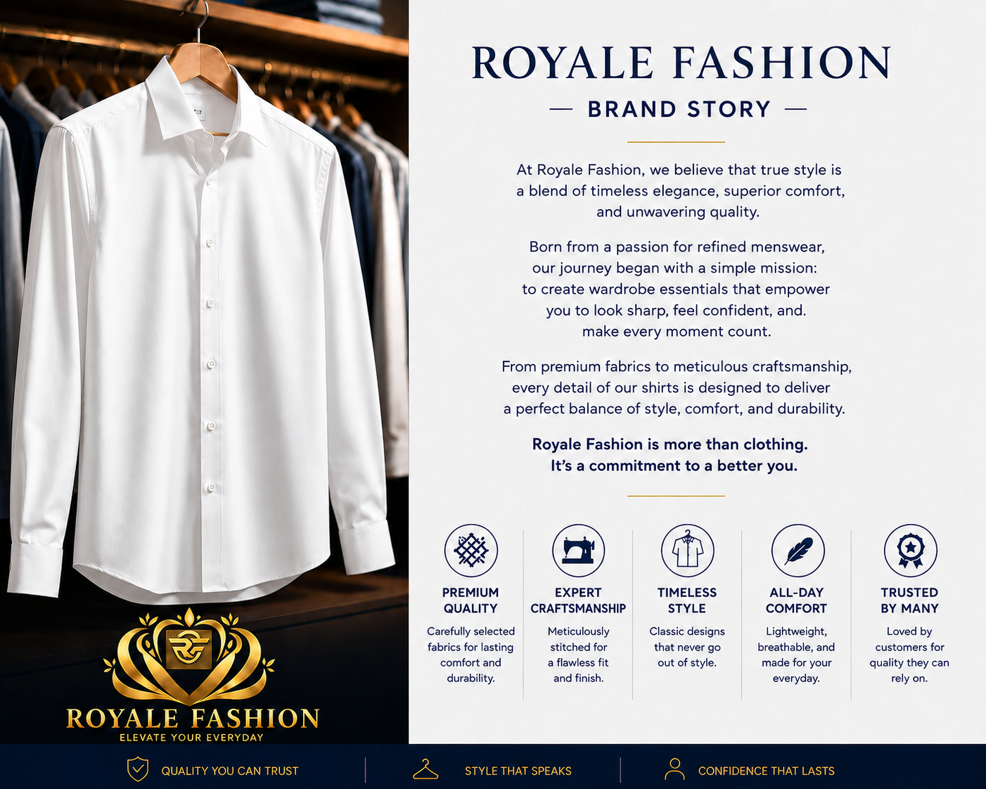 Royale Fashion Men's Premium White Slim Fit Formal Shirt | Long Sleeve Classic Collar | Wrinkle-Resistant Office & Business Wear Image 