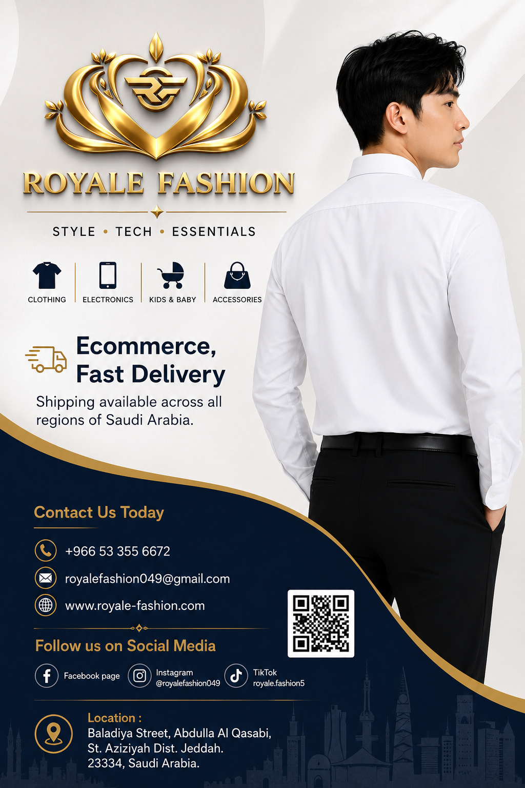 Royale Fashion Men's Premium White Slim Fit Formal Shirt | Long Sleeve Classic Collar | Wrinkle-Resistant Office & Business Wear Image 