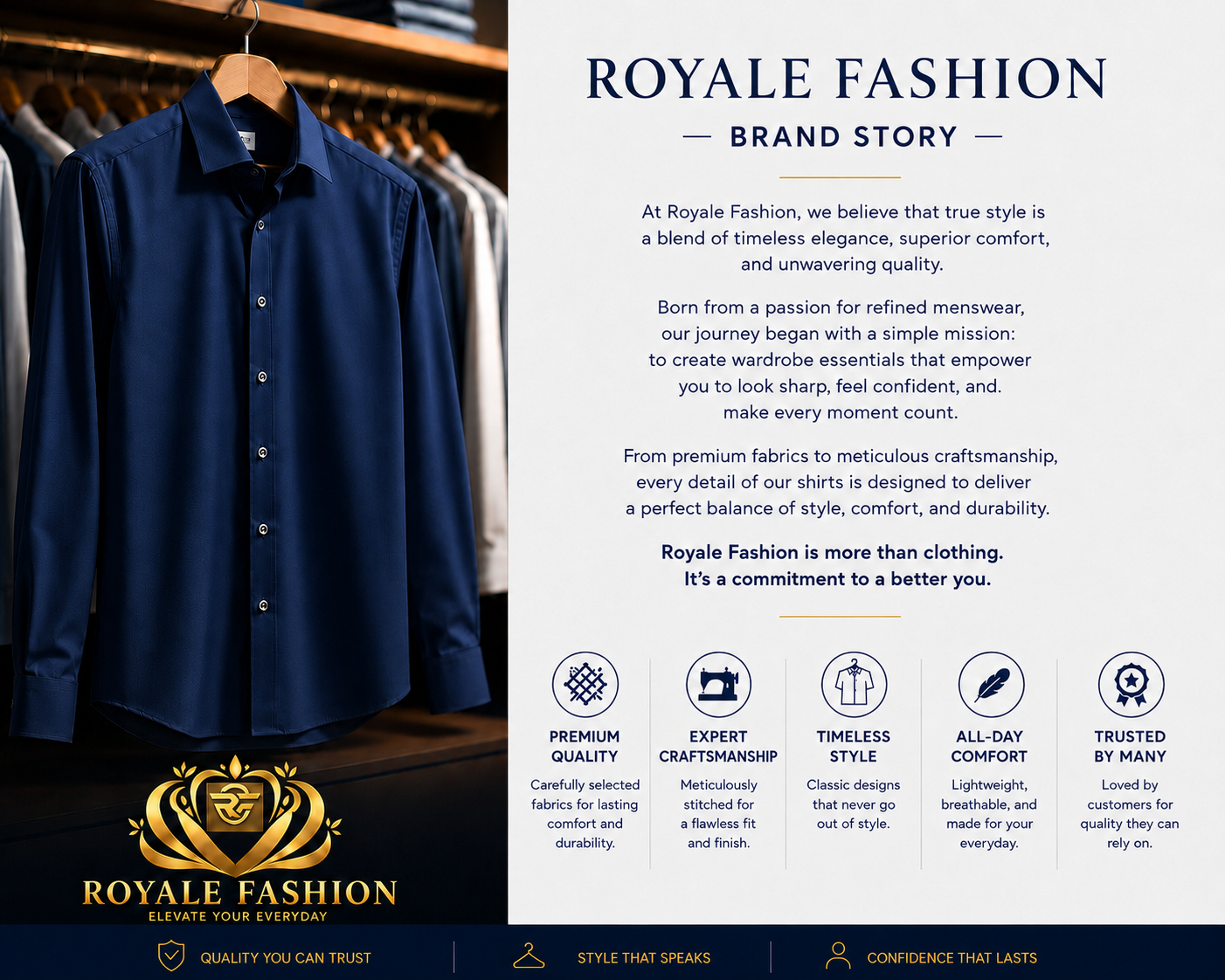 ROYALE FASHION Men's Navy Blue Dress Shirt – Slim Fit Long Sleeve Button Down Business Casual Formal Shirt Image 
