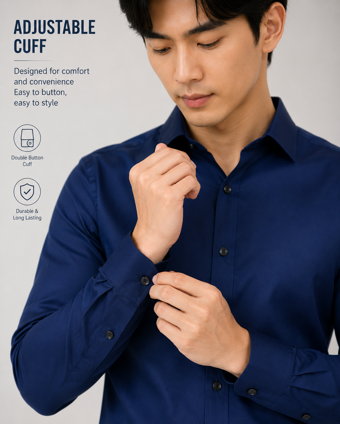ROYALE FASHION Men's Navy Blue Dress Shirt – Slim Fit Long Sleeve Button Down Business Casual Formal Shirt