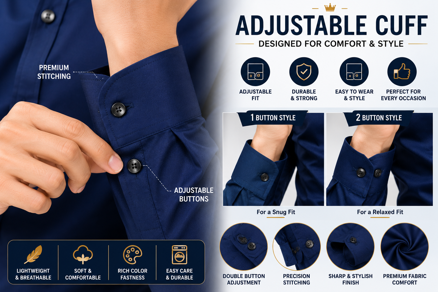 ROYALE FASHION Men's Navy Blue Dress Shirt – Slim Fit Long Sleeve Button Down Business Casual Formal Shirt Image 