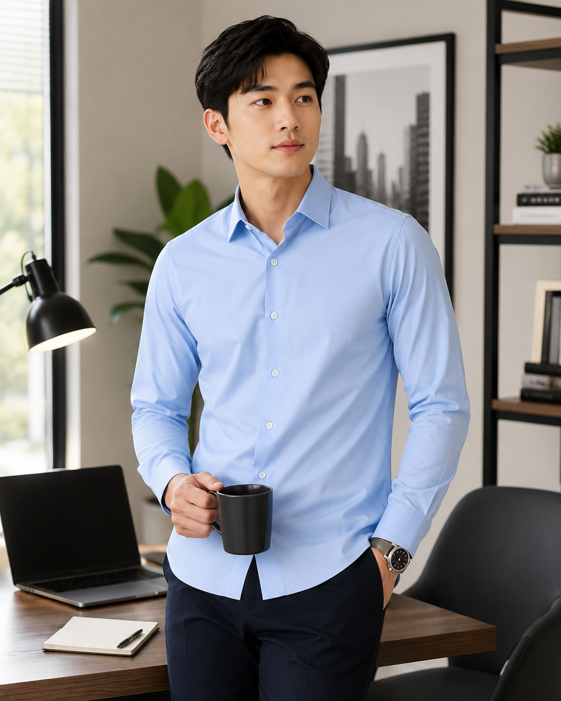 Royale Fashion Men's Classic Fit Sky Blue Formal Shirt | Premium Breathable Fabric | Long Sleeve Button-Down | Office & Business Casual Dress Shirt Image 