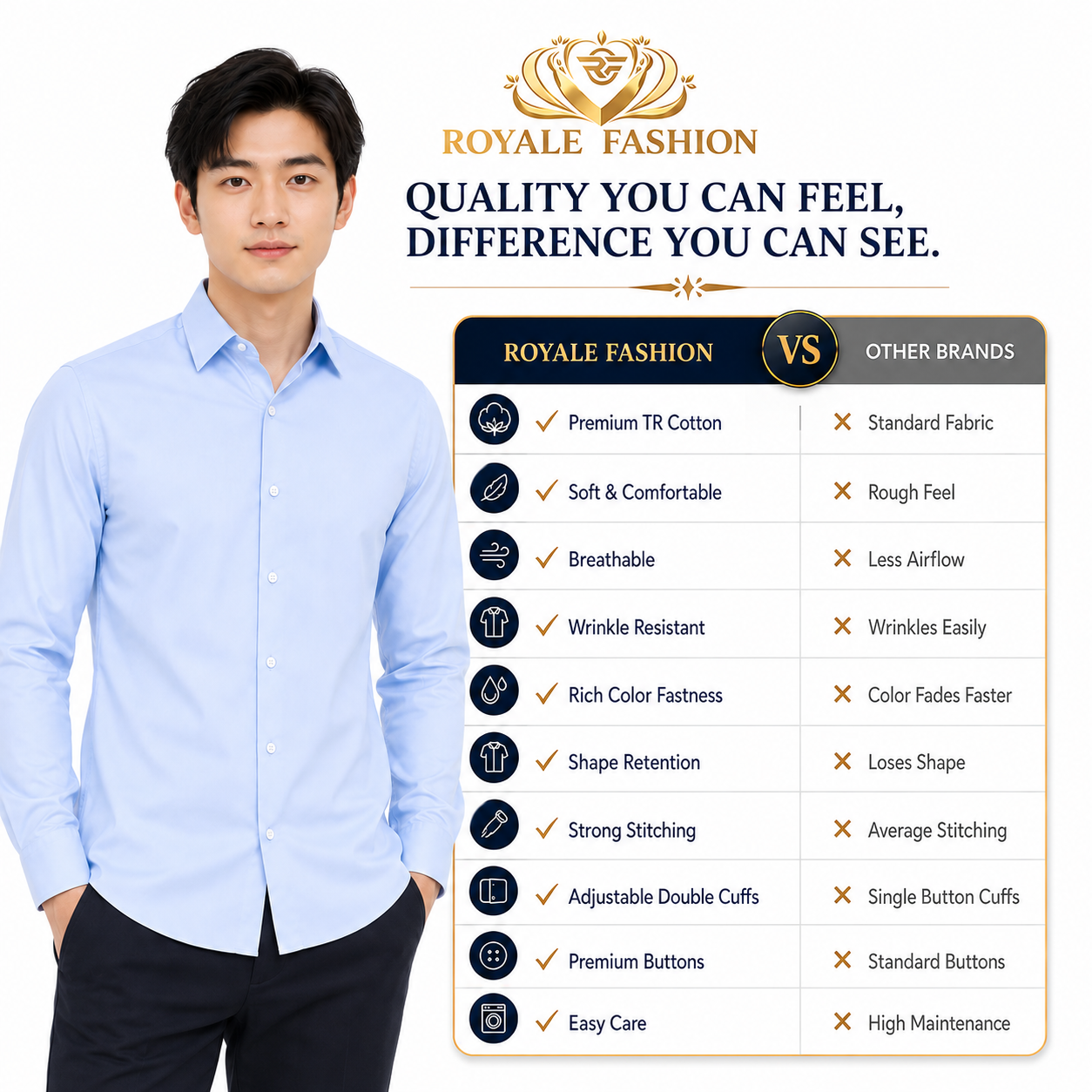 Royale Fashion Men's Classic Fit Sky Blue Formal Shirt | Premium Breathable Fabric | Long Sleeve Button-Down | Office & Business Casual Dress Shirt Image 