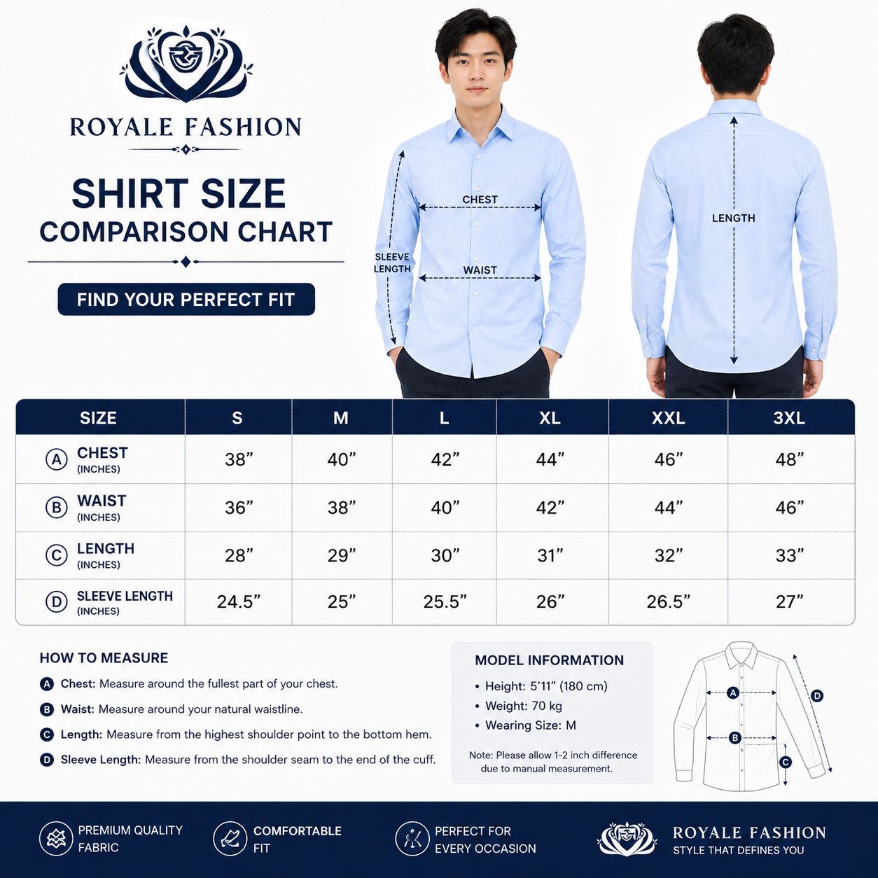 Royale Fashion Men's Classic Fit Sky Blue Formal Shirt | Premium Breathable Fabric | Long Sleeve Button-Down | Office & Business Casual Dress Shirt Image 