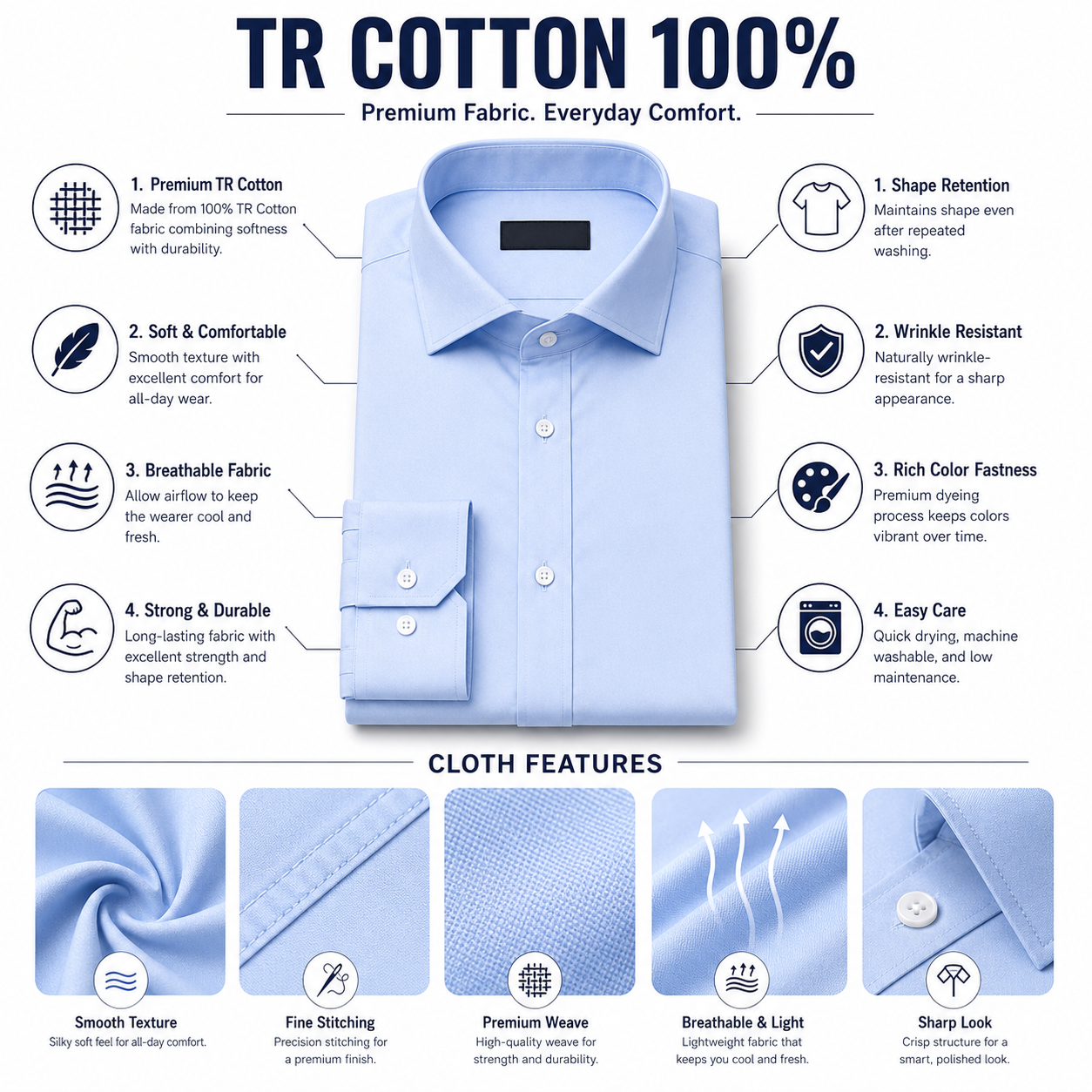 Royale Fashion Men's Classic Fit Sky Blue Formal Shirt | Premium Breathable Fabric | Long Sleeve Button-Down | Office & Business Casual Dress Shirt Image 
