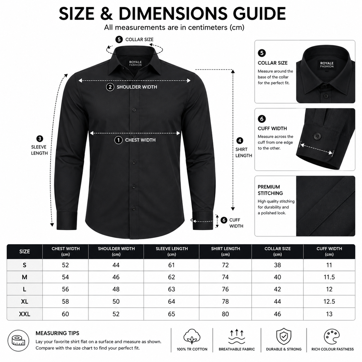Royale Fashion Men's Premium Slim Fit Formal Shirt | Full Sleeve | Wrinkle-Resistant | Soft & Breathable TR Cotton | Office & Casual Wear | Black Image 