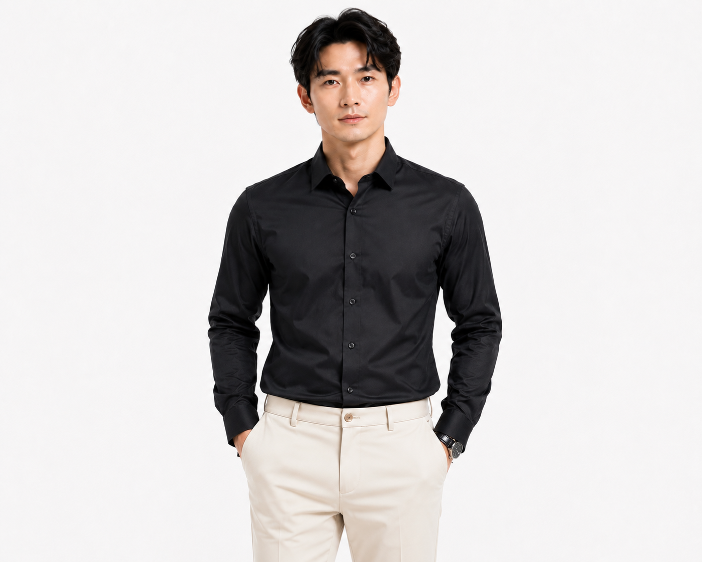 Royale Fashion Men's Premium Slim Fit Formal Shirt | Full Sleeve | Wrinkle-Resistant | Soft & Breathable TR Cotton | Office & Casual Wear | Black Image 