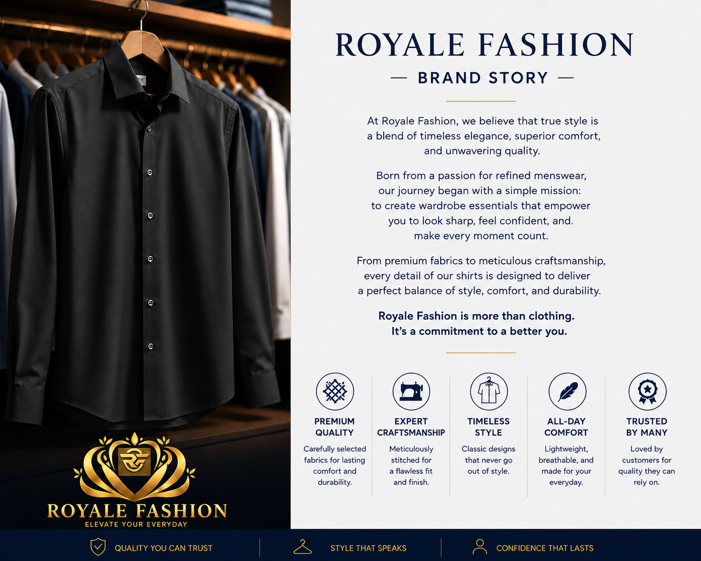 Royale Fashion Men's Premium Slim Fit Formal Shirt | Full Sleeve | Wrinkle-Resistant | Soft & Breathable TR Cotton | Office & Casual Wear | Black Image 