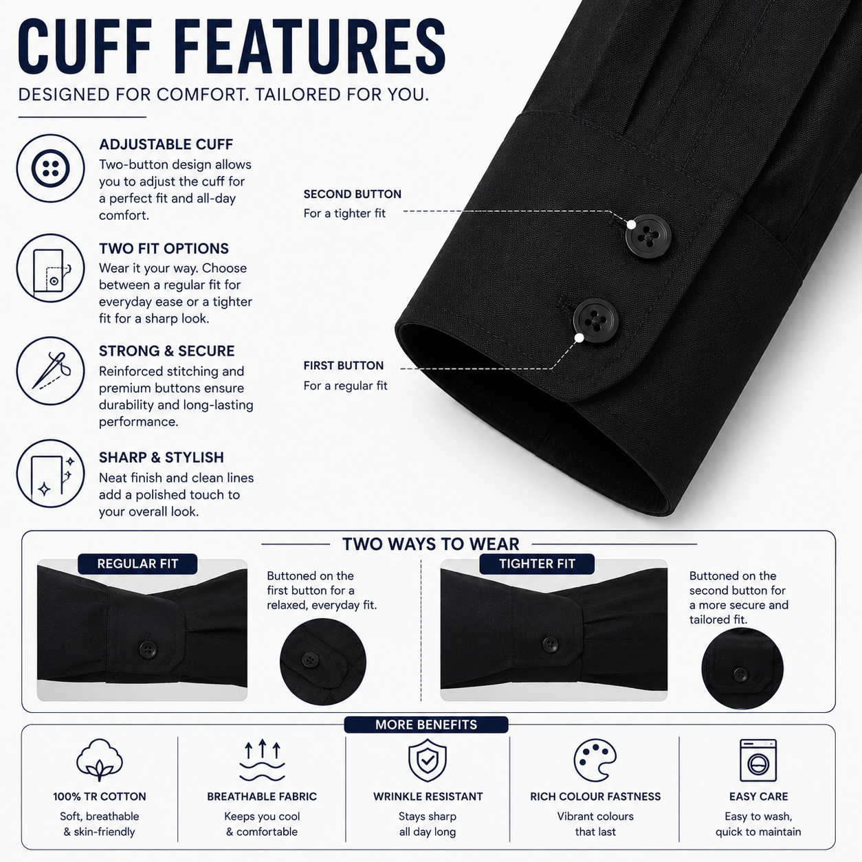 Royale Fashion Men's Premium Slim Fit Formal Shirt | Full Sleeve | Wrinkle-Resistant | Soft & Breathable TR Cotton | Office & Casual Wear | Black Image 