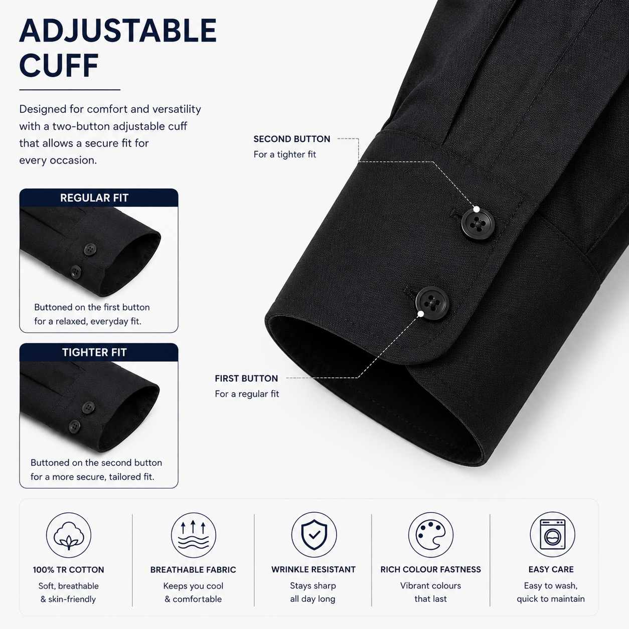 Royale Fashion Men's Premium Slim Fit Formal Shirt | Full Sleeve | Wrinkle-Resistant | Soft & Breathable TR Cotton | Office & Casual Wear | Black Image 