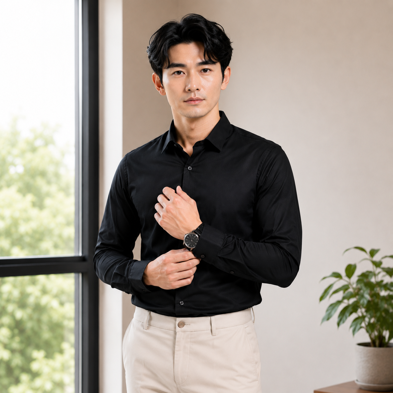 Royale Fashion Men's Premium Slim Fit Formal Shirt | Full Sleeve | Wrinkle-Resistant | Soft & Breathable TR Cotton | Office & Casual Wear | Black Image 