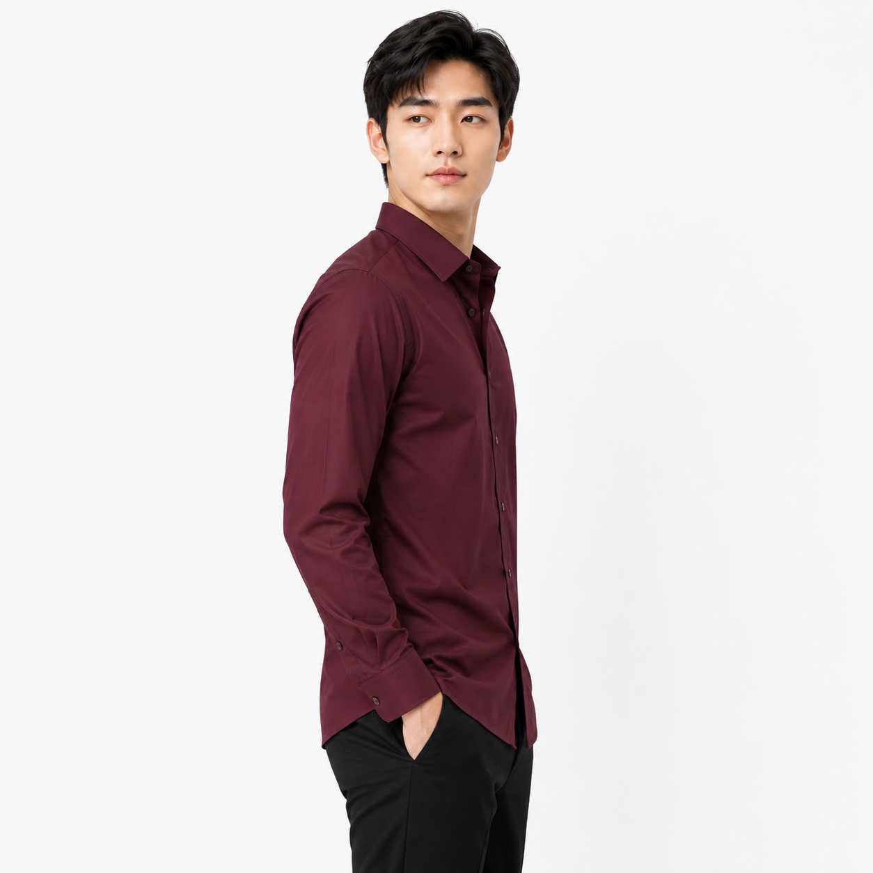 Royale Fashion Men's Premium Maroon Solid Formal Shirt | Full Sleeve | Classic Collar | Regular Fit | Cotton Blend | Office & Casual Wear Image 