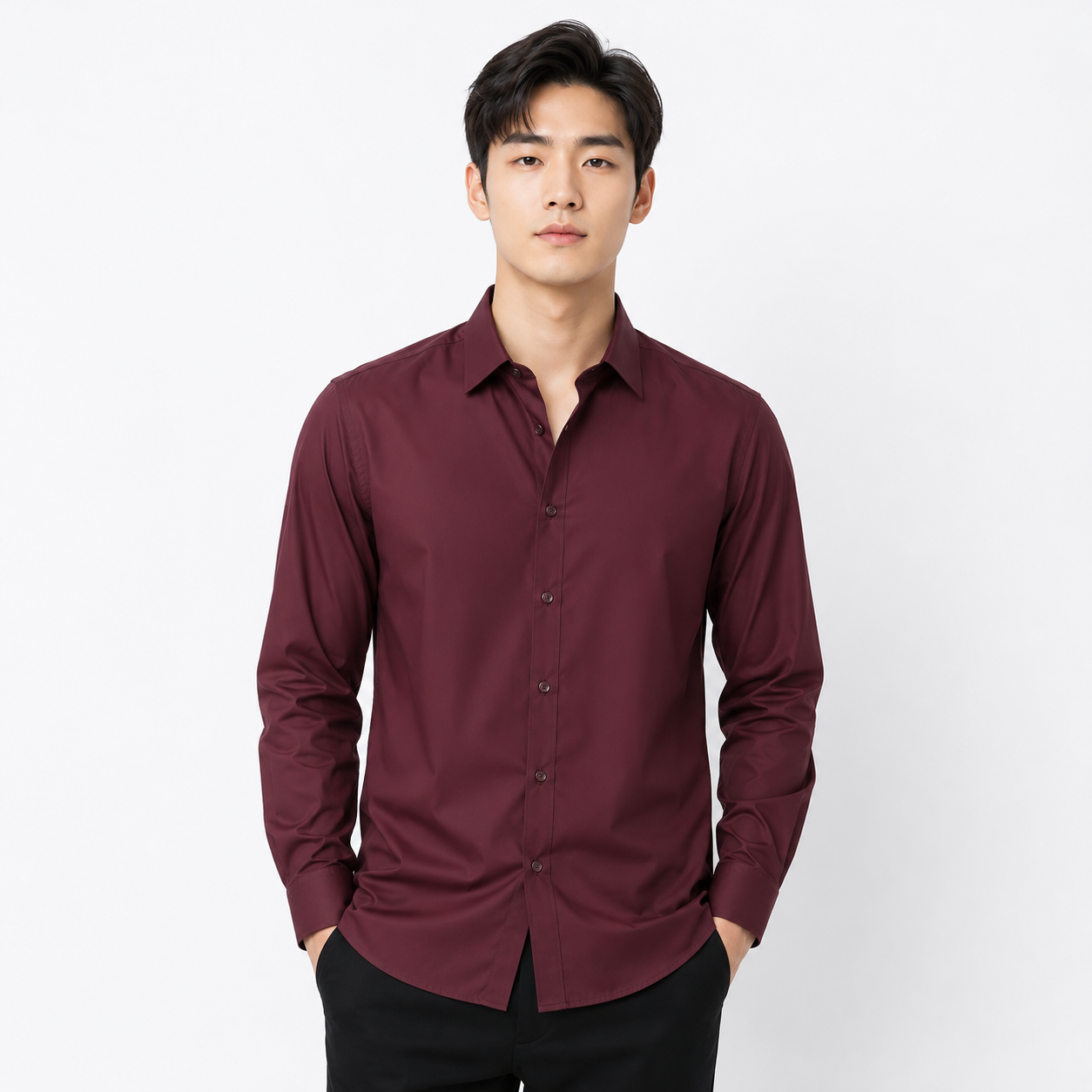 Royale Fashion Men's Premium Maroon Solid Formal Shirt | Full Sleeve | Classic Collar | Regular Fit | Cotton Blend | Office & Casual Wear Image 