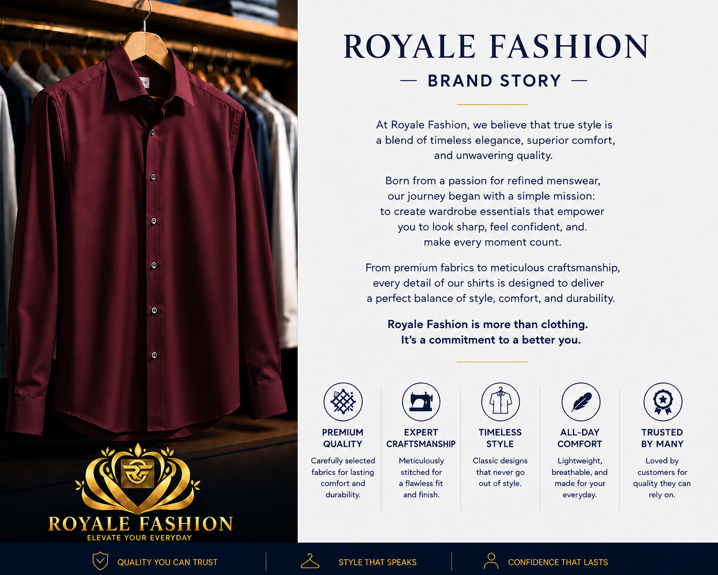 Royale Fashion Men's Premium Maroon Solid Formal Shirt | Full Sleeve | Classic Collar | Regular Fit | Cotton Blend | Office & Casual Wear Image 