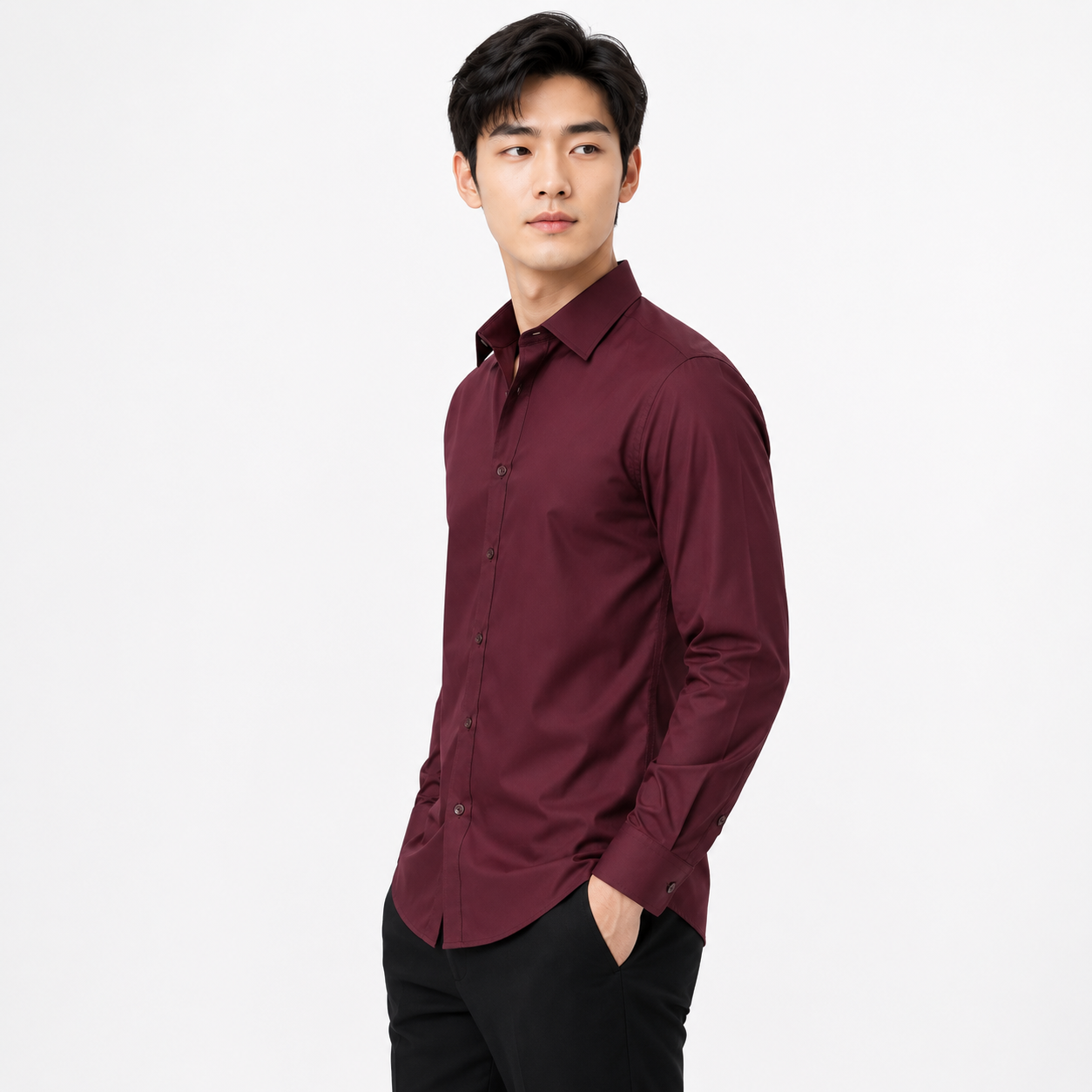 Royale Fashion Men's Premium Maroon Solid Formal Shirt | Full Sleeve | Classic Collar | Regular Fit | Cotton Blend | Office & Casual Wear Image 
