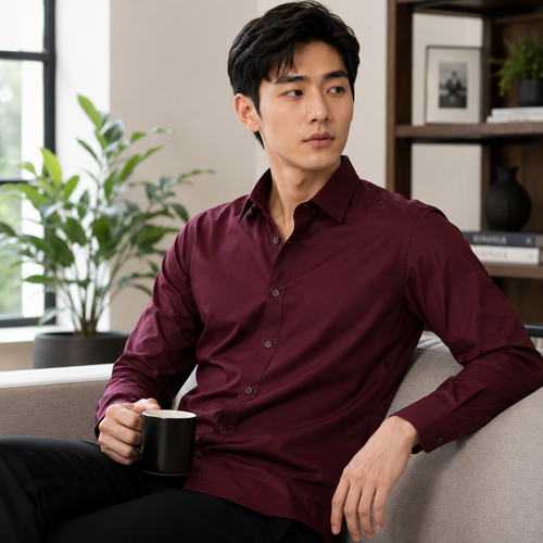 Royale Fashion Men's Premium Maroon Solid Formal Shirt | Full Sleeve | Classic Collar | Regular Fit | Cotton Blend | Office & Casual Wear
