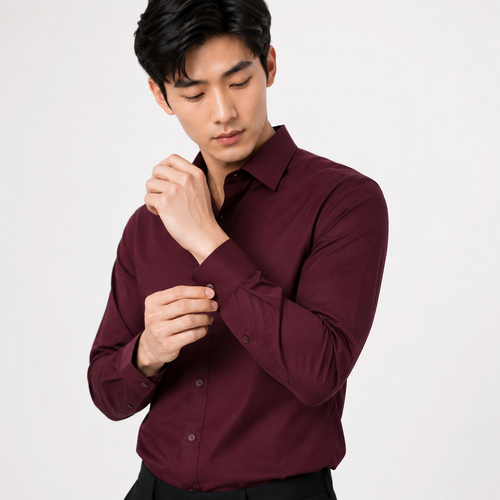 Royale Fashion Men's Premium Maroon Solid Formal Shirt | Full Sleeve | Classic Collar | Regular Fit | Cotton Blend | Office & Casual Wear Image