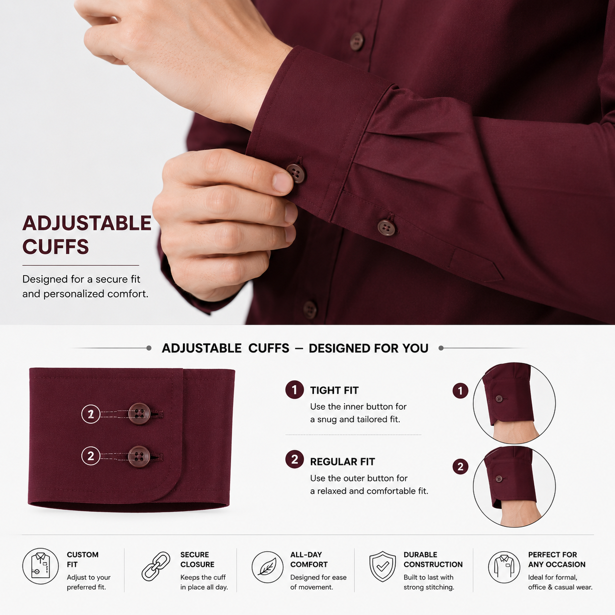 Royale Fashion Men's Premium Maroon Solid Formal Shirt | Full Sleeve | Classic Collar | Regular Fit | Cotton Blend | Office & Casual Wear Image 