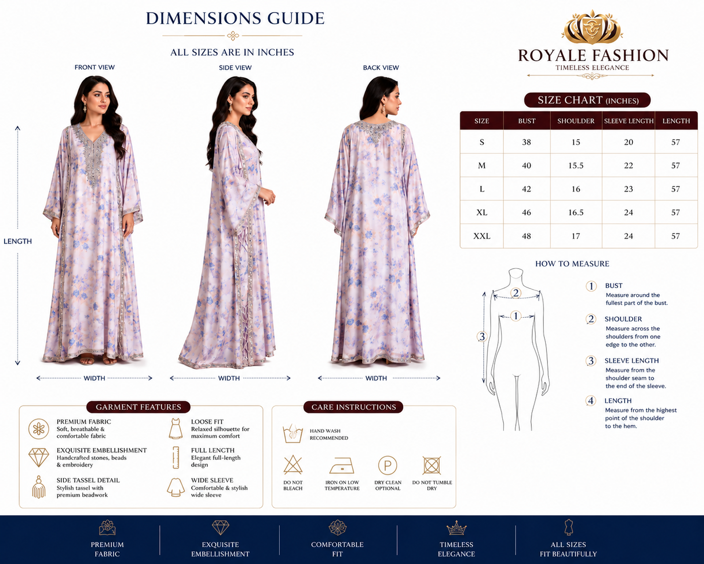 Royale Fashion Women's Premium Floral Printed Abaya with Crystal Stone Hand Embroidery, Luxury Kaftan Maxi Dress, Lightweight Modest Wear for Party, Eid & Evening Wear Image 