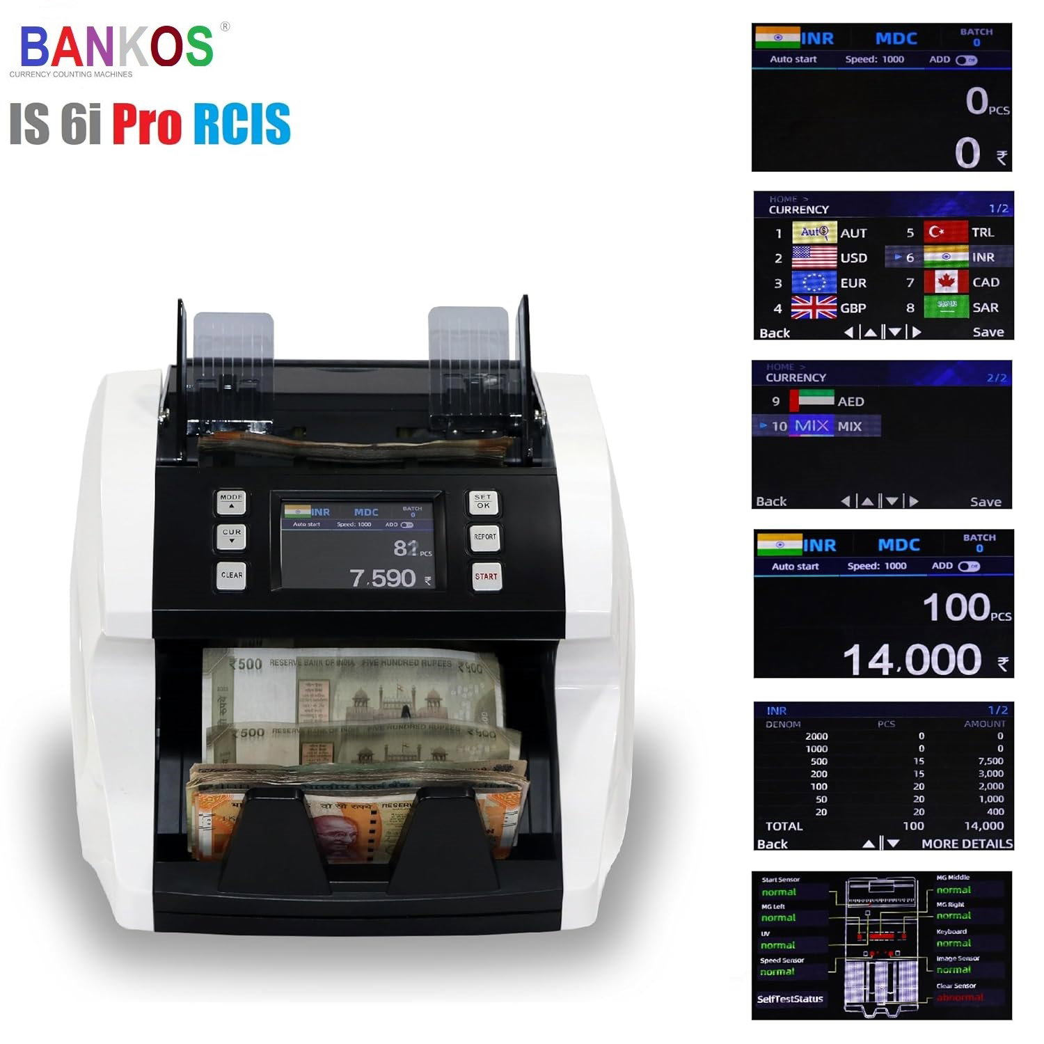 Bankos IS 6i PRO CIS MIX VALUE Note Counting Machine with Counterfeit Notes Detection Image 