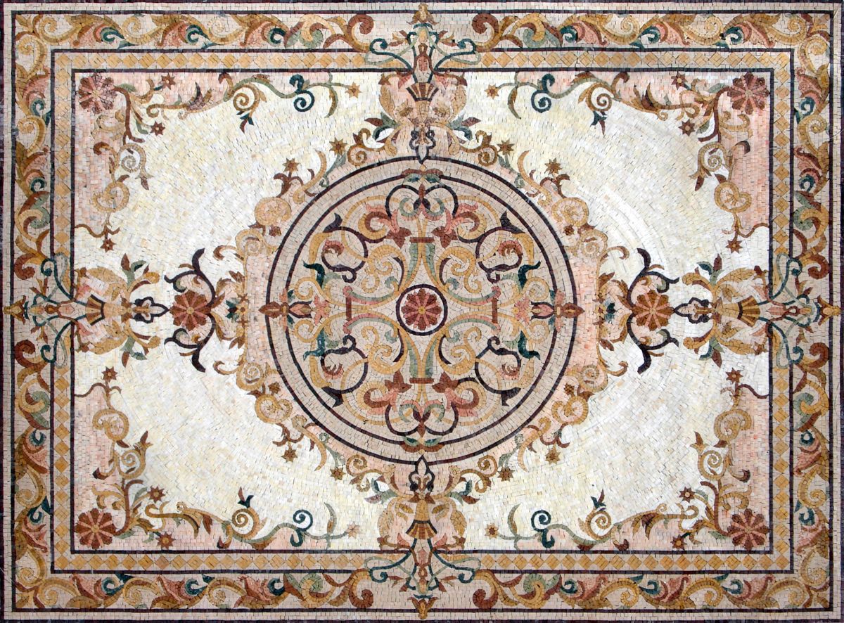 Luxury Marble Mosaic Rug Flooring | Decorative Stone Inlay Designs Image