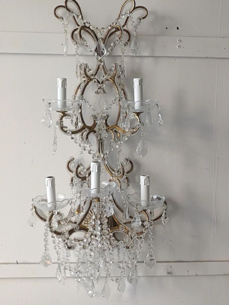 Handcrafted Crystal Italian Wall Sconce Light set of 2 Image