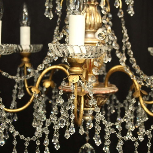 Ornate Italian-Style Crystal Chandelier with Silver Gilt Finish