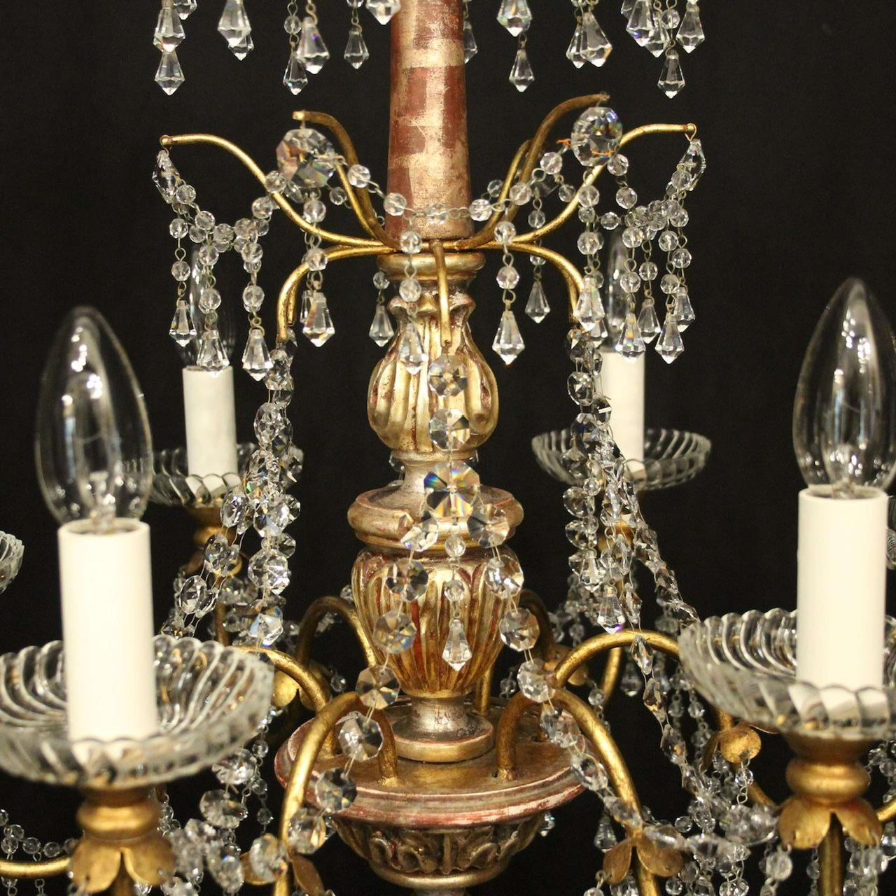 Ornate Italian-Style Crystal Chandelier with Silver Gilt Finish Image 