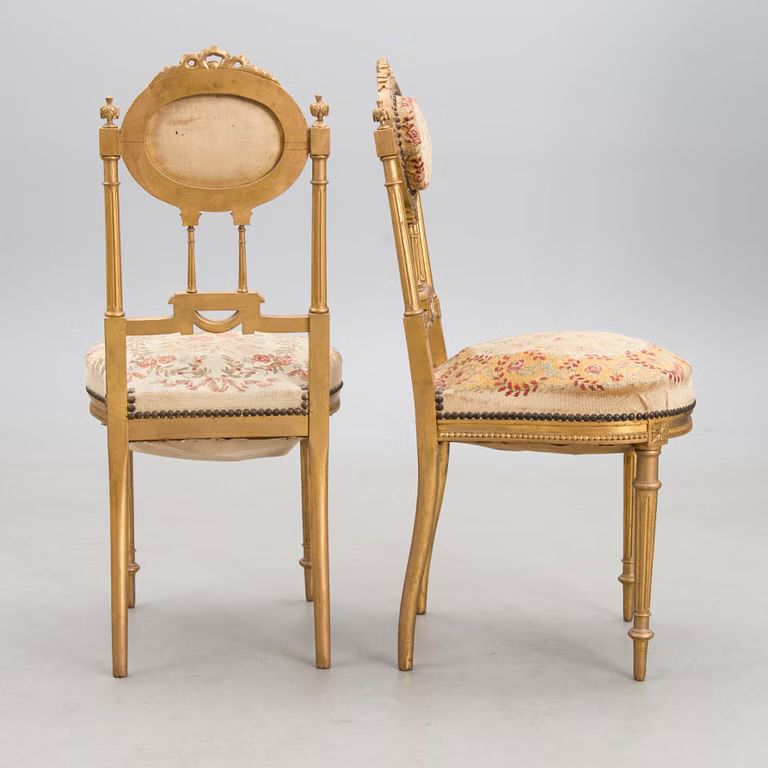 Early 1900s Neoclassical Chair (Single Piece) – Bronzed Louis XVI Style Image 