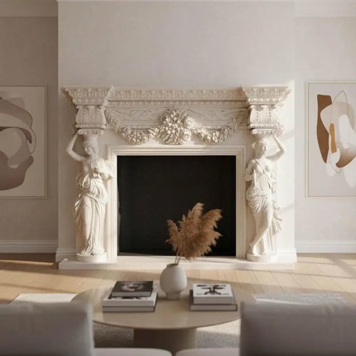 Egyptian Figurines Marble Fireplace Mantel Image