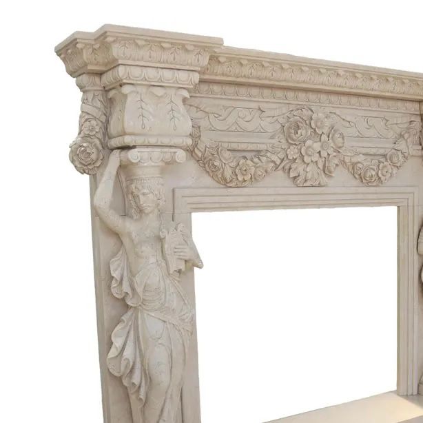 Egyptian Figurines Marble Fireplace Mantel Image 