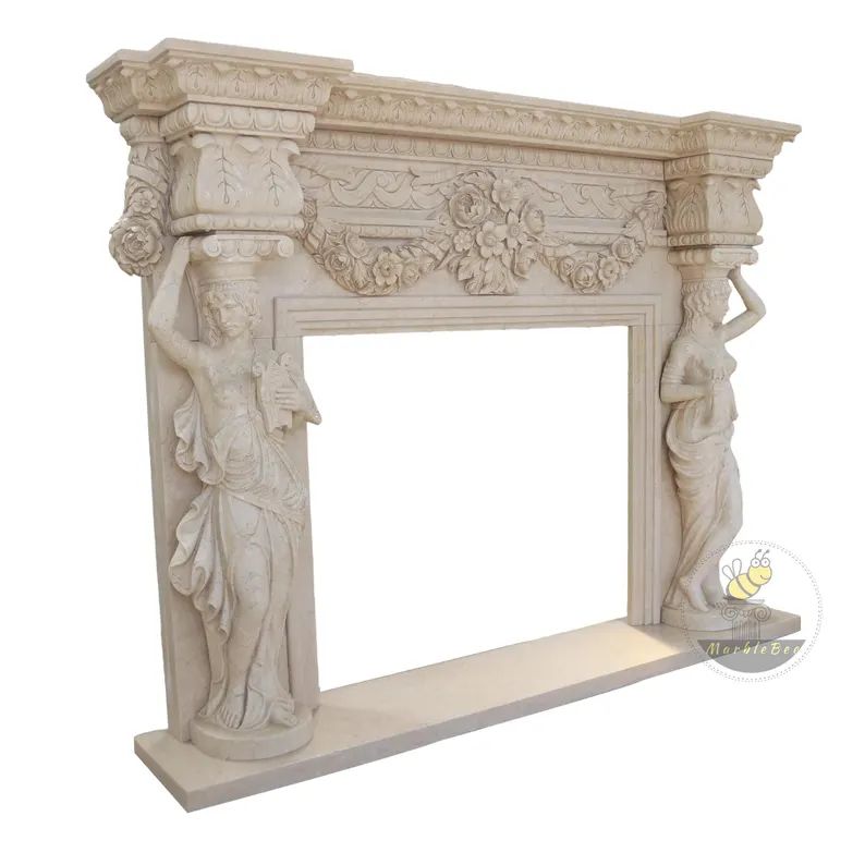 Egyptian Figurines Marble Fireplace Mantel Image 