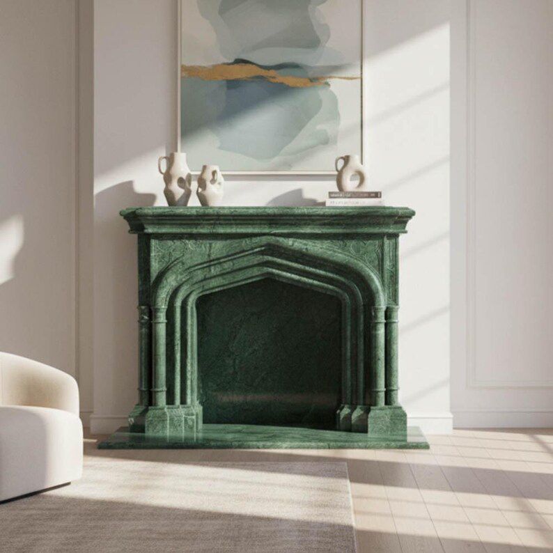 Bidasar Green Marble Fireplace Mantel – Grand Architectural Design Image 
