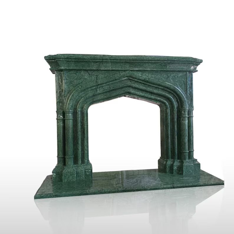 Bidasar Green Marble Fireplace Mantel – Grand Architectural Design Image 