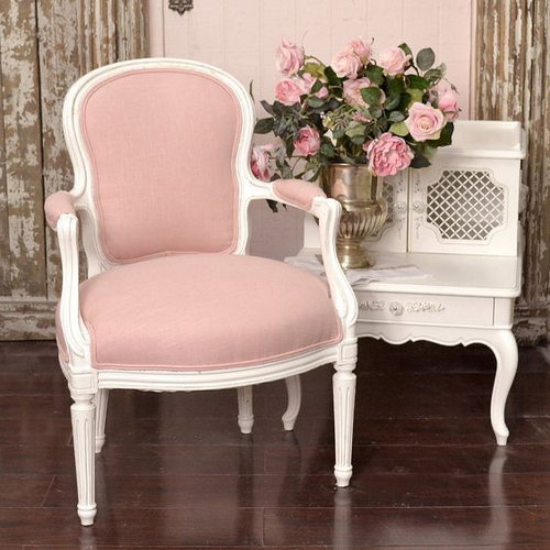 Louis XV Floral Arm Chair – Antique White Finish (Single Piece) Image