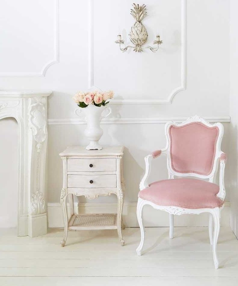 Louis XV Floral Arm Chair – Antique White Finish (Single Piece) Image 