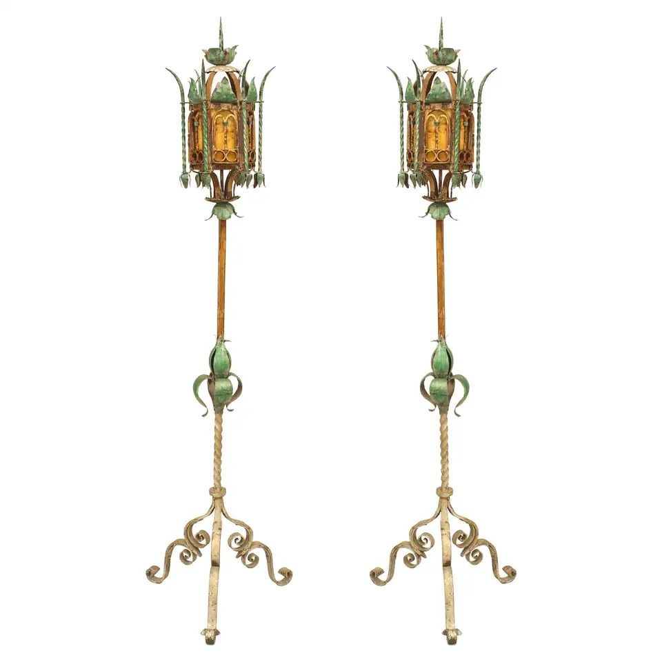 Italian Venetian Rococo Floor Lamps – Vintage Wrought Iron (Set of 2)