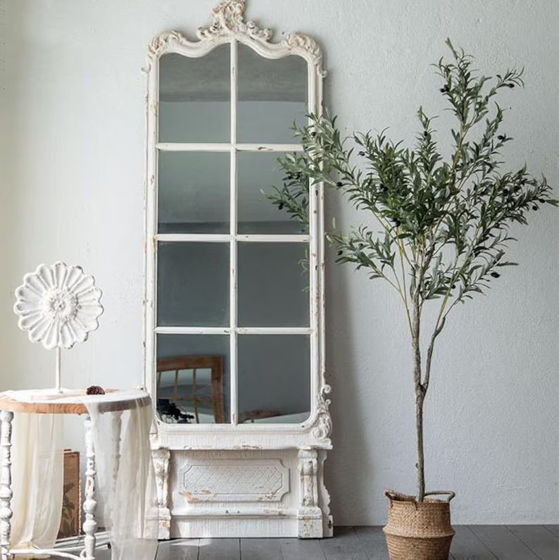 Rustic White French Floor Mirror – Antique Style Full Length Image