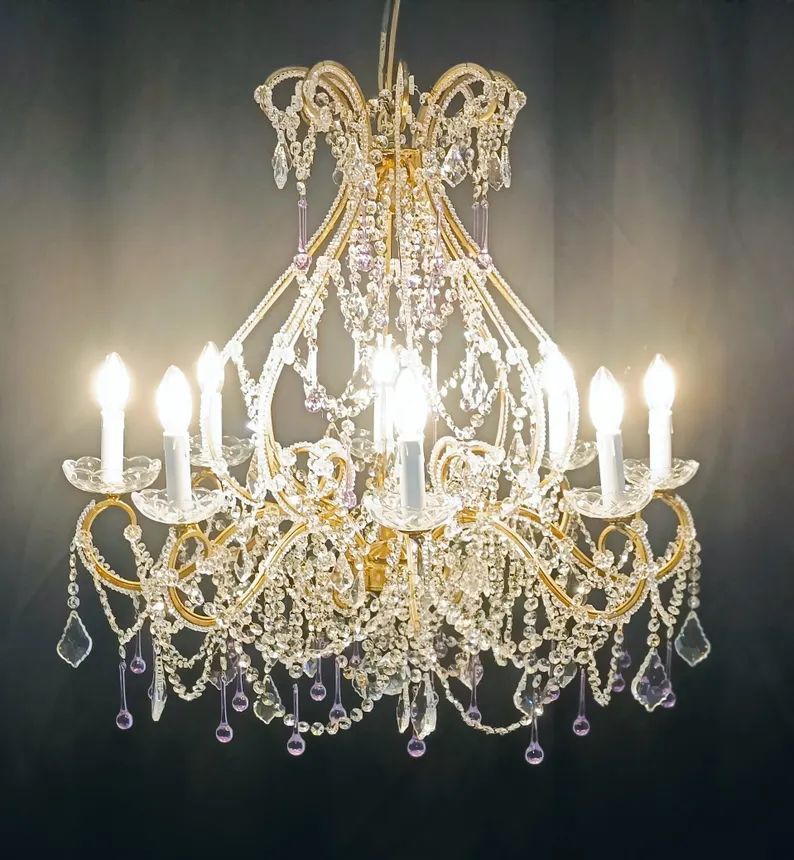 Amethyst Murano Crystal Chandelier – Handmade Luxury Gold Antique Finish Image