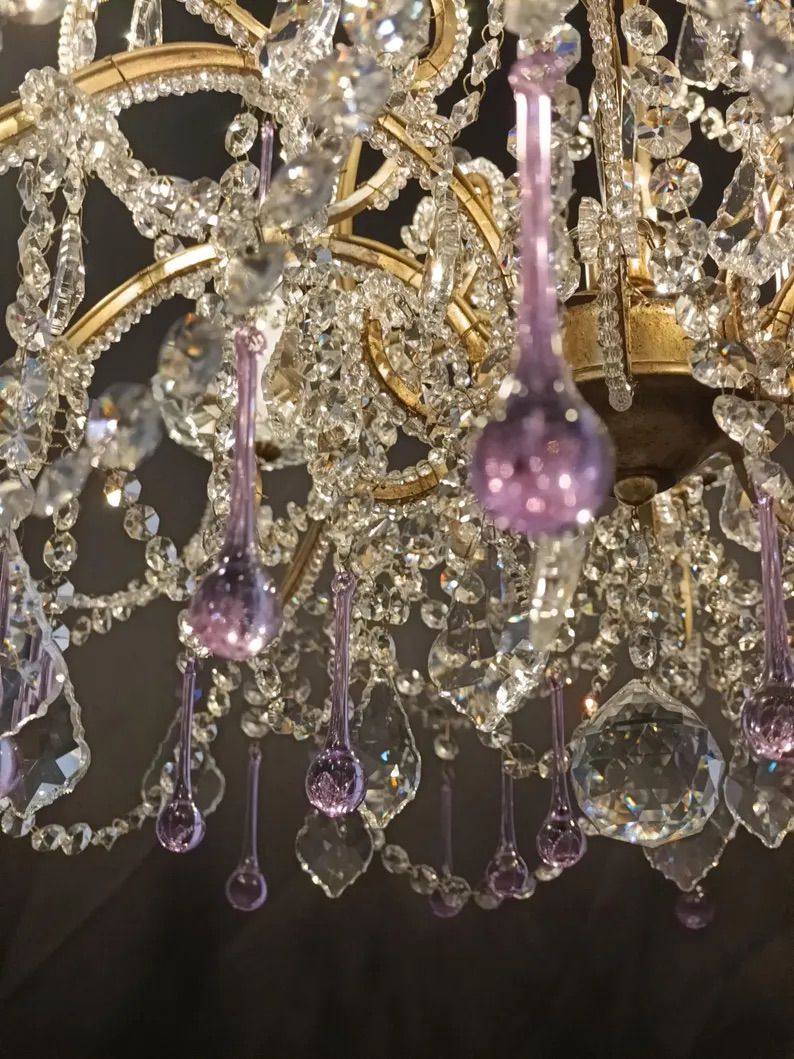 Amethyst Murano Crystal Chandelier – Handmade Luxury Gold Antique Finish Image 